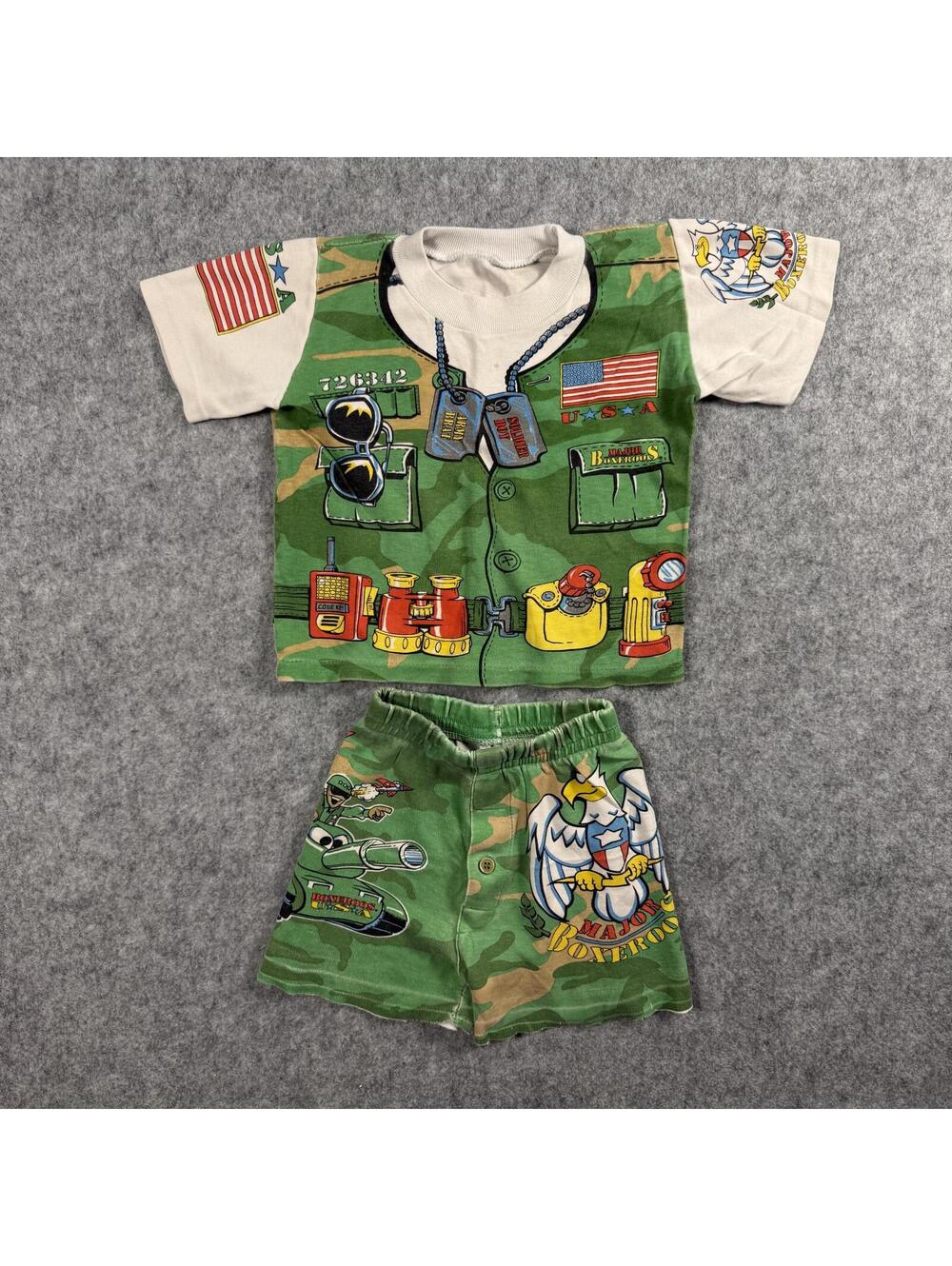 Vintage Military Costume T-Shirt and Shorts Set Green Camo 2/4